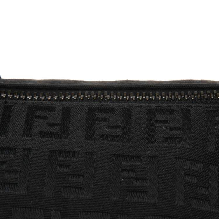 Pre Owned Fendi Black Zucchino Canvas and Leather Forever Bauletto Bag
