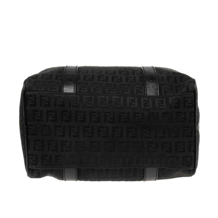 Pre Owned Fendi Black Zucchino Canvas and Leather Forever Bauletto Bag