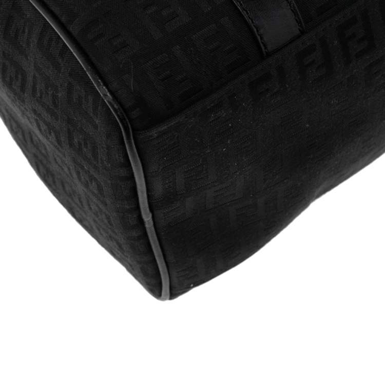 Pre Owned Fendi Black Zucchino Canvas and Leather Forever Bauletto Bag