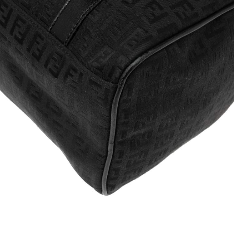 Pre Owned Fendi Black Zucchino Canvas and Leather Forever Bauletto Bag