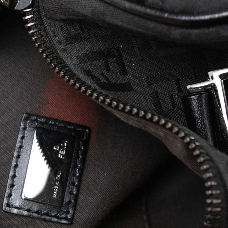 Pre Owned Fendi Black Zucchino Canvas and Leather Forever Bauletto Bag