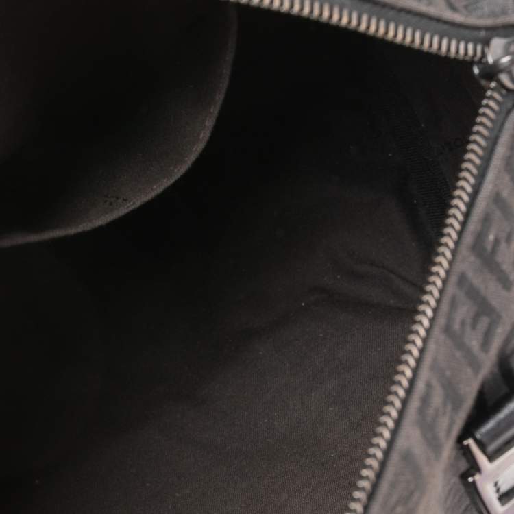 Pre Owned Fendi Black Zucchino Canvas and Leather Forever Bauletto Bag