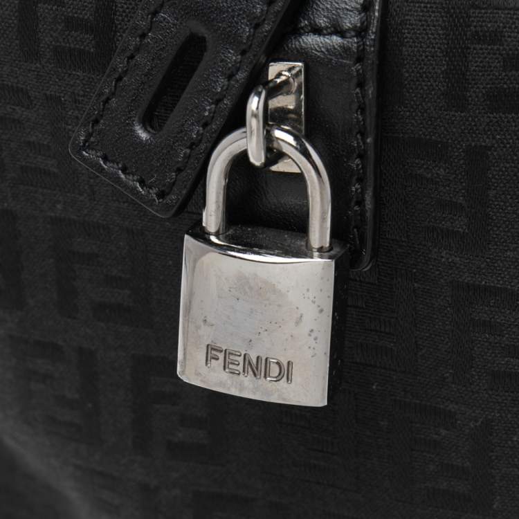 Pre Owned Fendi Black Zucchino Canvas and Leather Forever Bauletto Bag