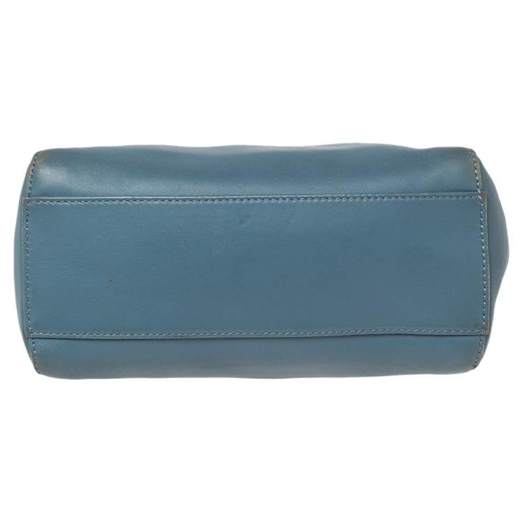 Pre Owned Fendi Blue Leather Mini Peekaboo Top Handle Bag
