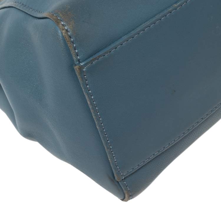 Pre Owned Fendi Blue Leather Mini Peekaboo Top Handle Bag