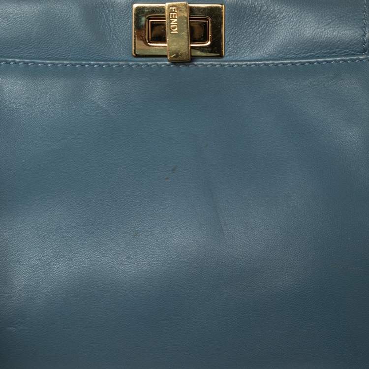 Pre Owned Fendi Blue Leather Mini Peekaboo Top Handle Bag