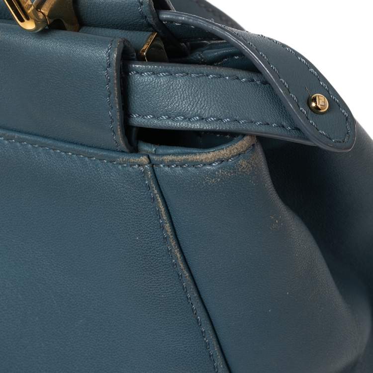 Pre Owned Fendi Blue Leather Mini Peekaboo Top Handle Bag