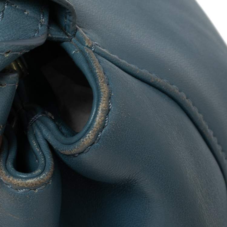 Pre Owned Fendi Blue Leather Mini Peekaboo Top Handle Bag