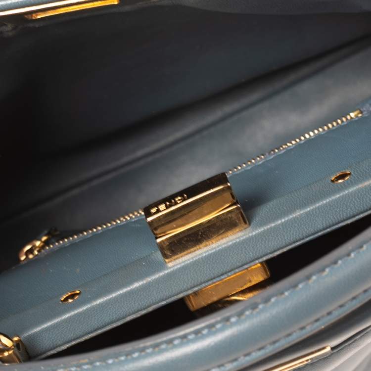 Pre Owned Fendi Blue Leather Mini Peekaboo Top Handle Bag
