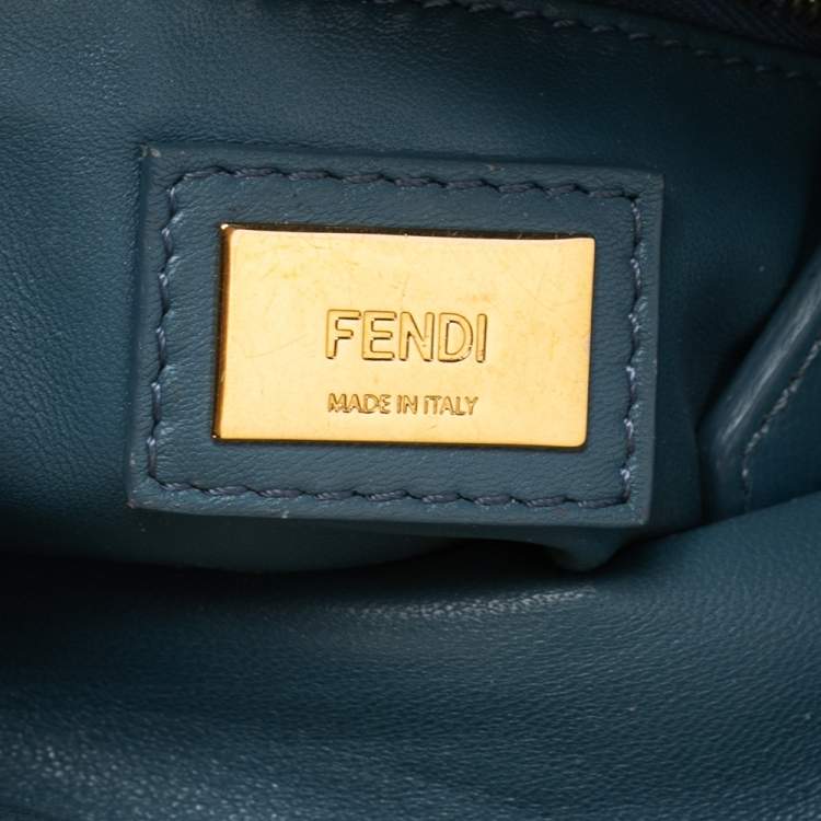 Pre Owned Fendi Blue Leather Mini Peekaboo Top Handle Bag