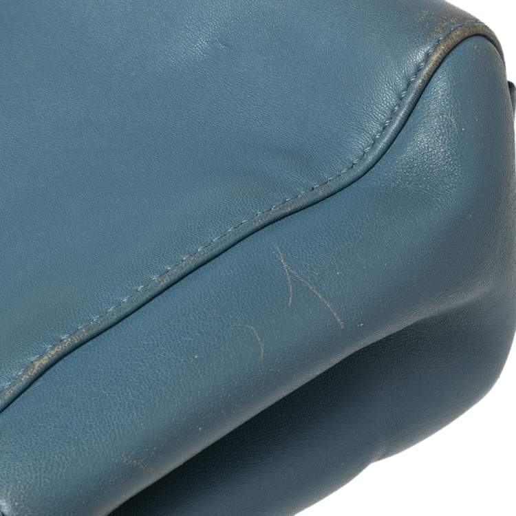 Pre Owned Fendi Blue Leather Mini Peekaboo Top Handle Bag