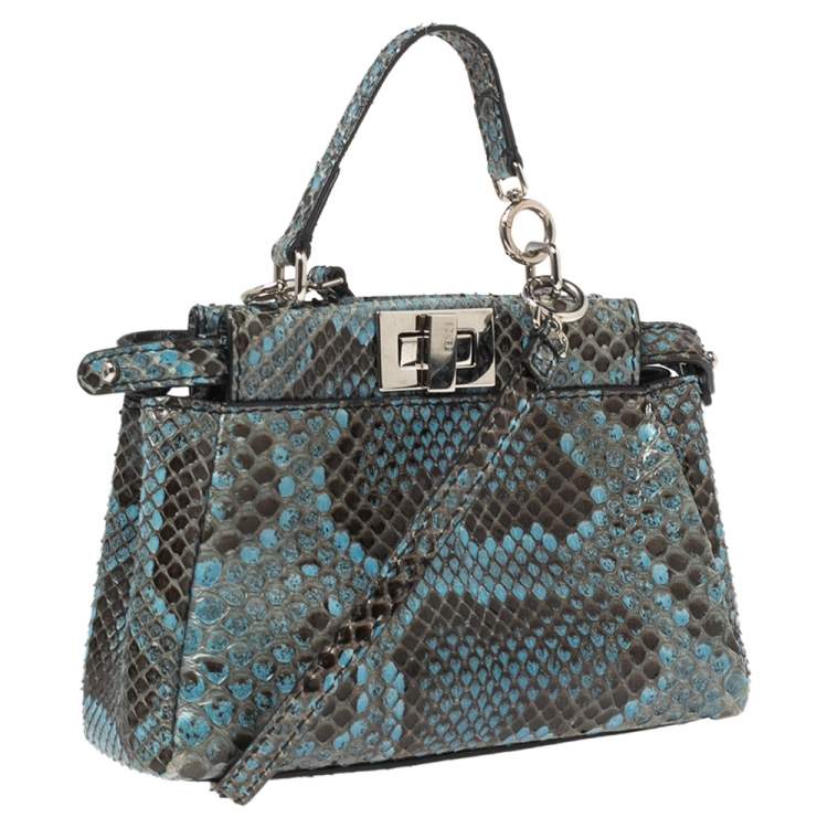 Pre Owned Fendi Blue/Black Python Micro Peekaboo Crossbody Bag