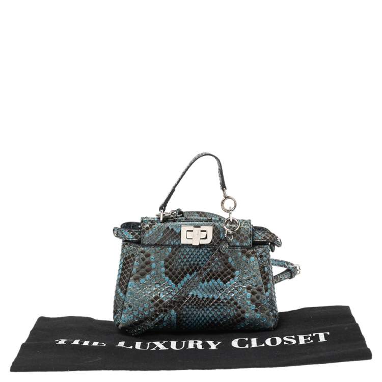 Pre Owned Fendi Blue/Black Python Micro Peekaboo Crossbody Bag
