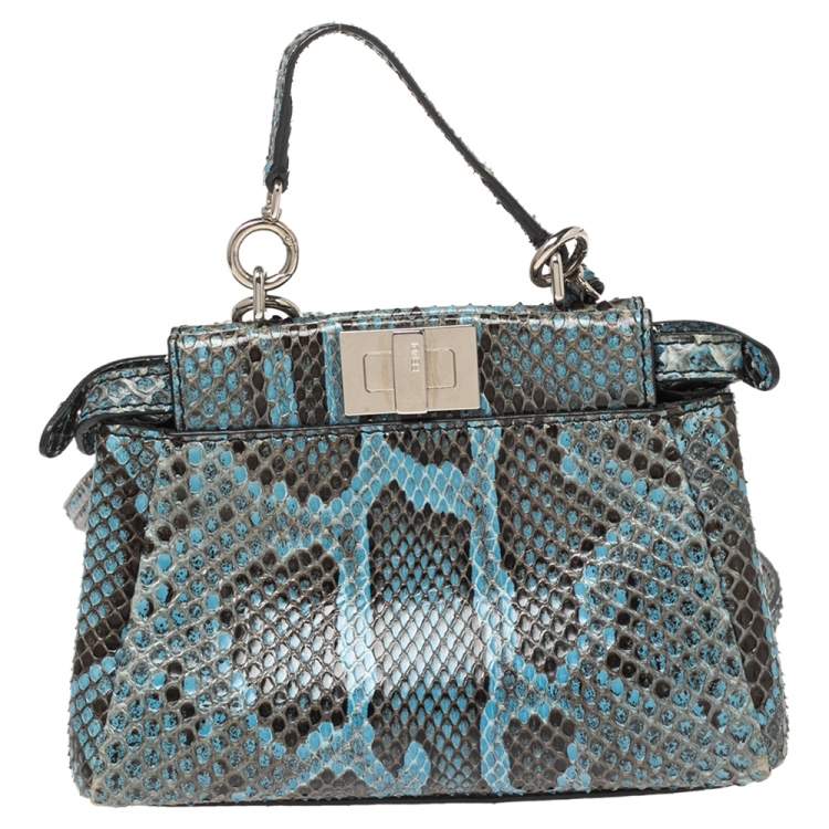 Pre Owned Fendi Blue/Black Python Micro Peekaboo Crossbody Bag
