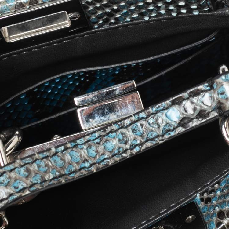 Pre Owned Fendi Blue/Black Python Micro Peekaboo Crossbody Bag
