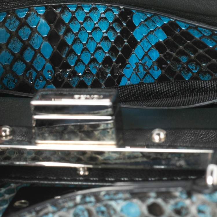 Pre Owned Fendi Blue/Black Python Micro Peekaboo Crossbody Bag