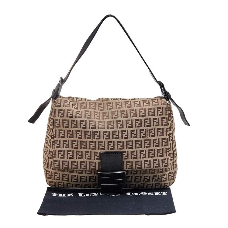 Pre Owned Fendi Tobacco Zucchino Canvas Mama Forever Shoulder Bag