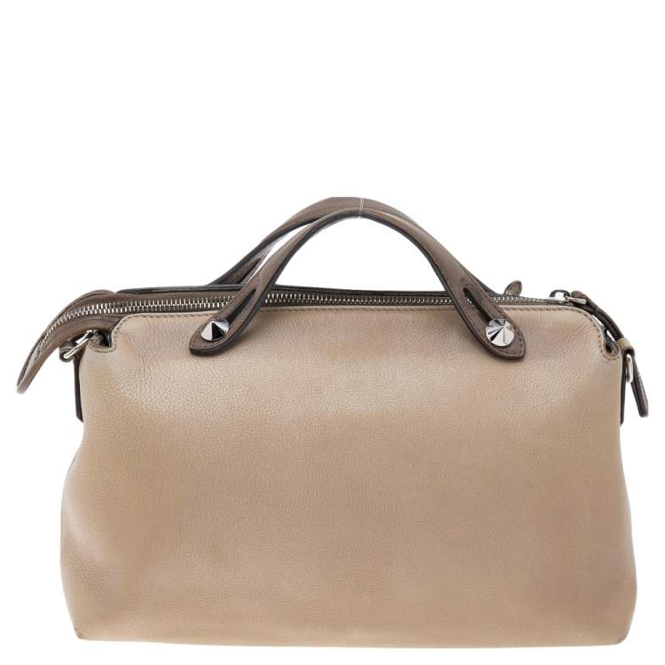 Pre Owned Fendi Beige/Brown Leather Medium By The Way Boston Bag