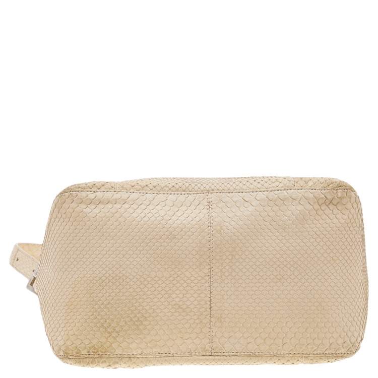 Pre Owned Fendi Light Beige Python Mama Baguette Shoulder Bag