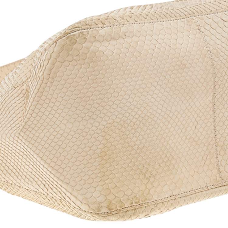 Pre Owned Fendi Light Beige Python Mama Baguette Shoulder Bag