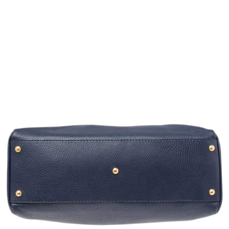 Pre Owned Fendi Blue Selleria Leather Large Peekaboo Top Handle Bag