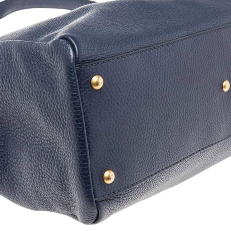 Pre Owned Fendi Blue Selleria Leather Large Peekaboo Top Handle Bag