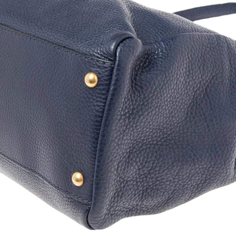 Pre Owned Fendi Blue Selleria Leather Large Peekaboo Top Handle Bag
