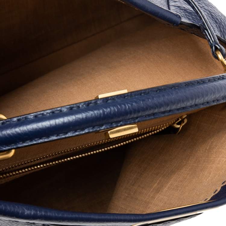 Pre Owned Fendi Blue Selleria Leather Large Peekaboo Top Handle Bag