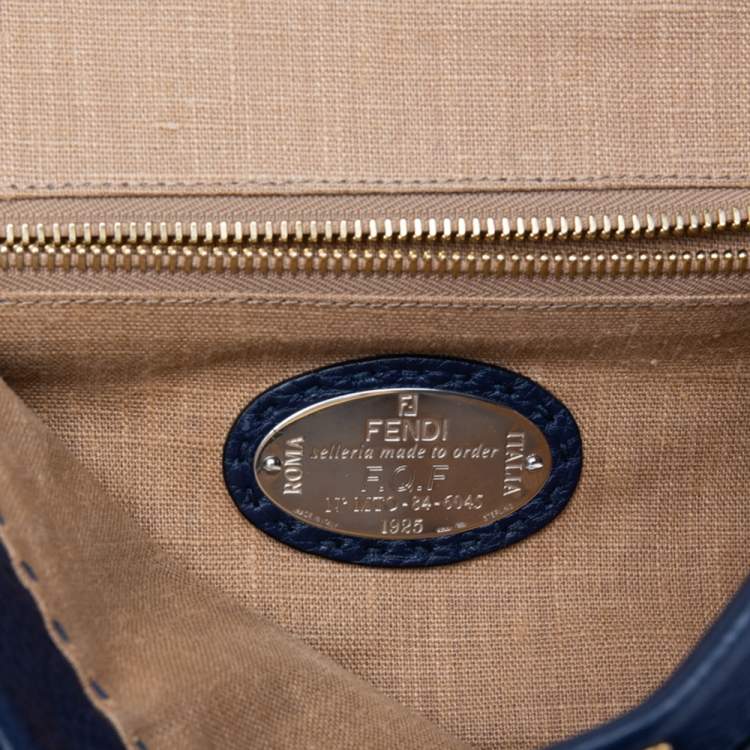 Pre Owned Fendi Blue Selleria Leather Large Peekaboo Top Handle Bag