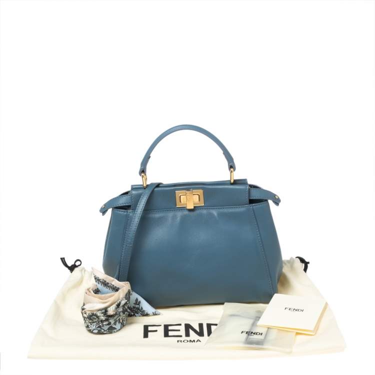 Pre Owned Fendi Blue Leather Mini Peekaboo Top Handle Bag
