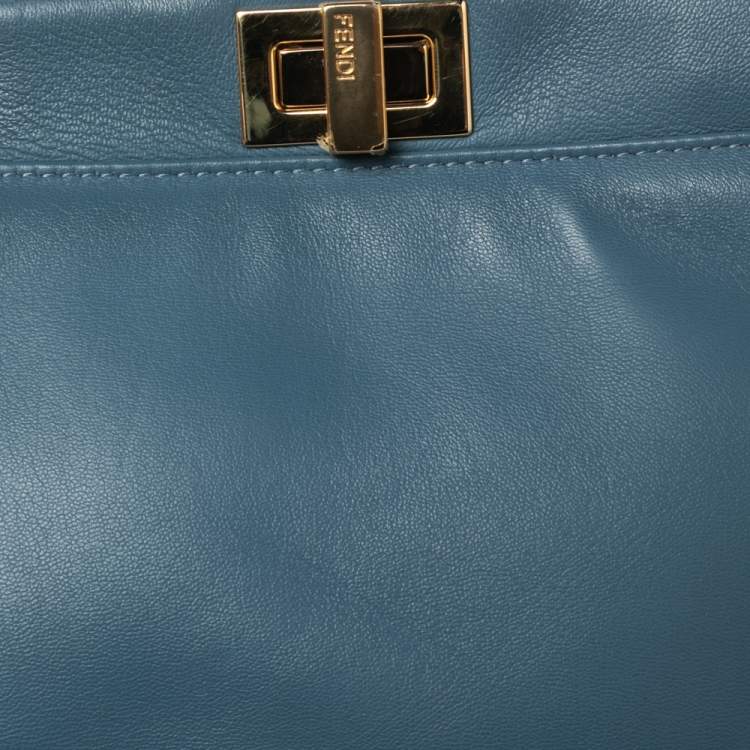Pre Owned Fendi Blue Leather Mini Peekaboo Top Handle Bag