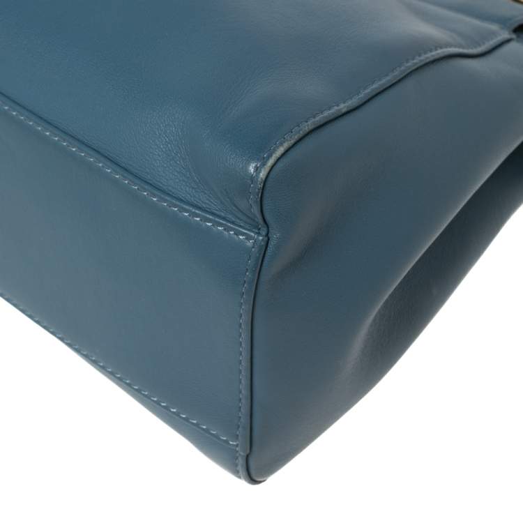 Pre Owned Fendi Blue Leather Mini Peekaboo Top Handle Bag