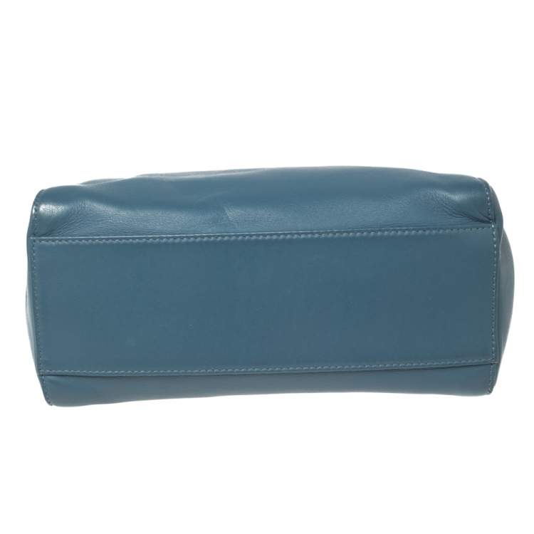 Pre Owned Fendi Blue Leather Mini Peekaboo Top Handle Bag