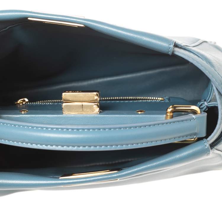 Pre Owned Fendi Blue Leather Mini Peekaboo Top Handle Bag
