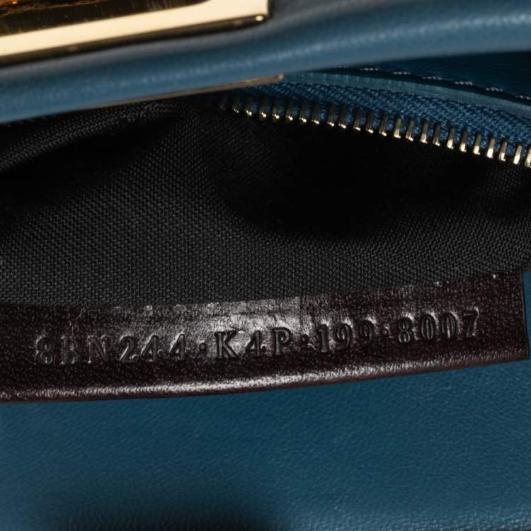 Pre Owned Fendi Blue Leather Mini Peekaboo Top Handle Bag