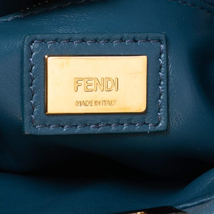Pre Owned Fendi Blue Leather Mini Peekaboo Top Handle Bag