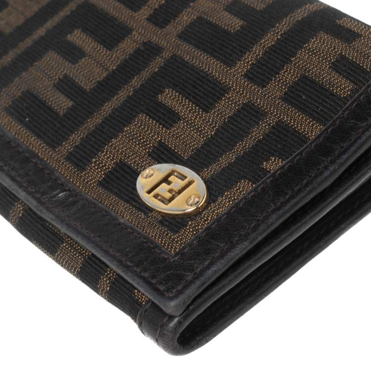 Pre Owned Fendi Tobacco Zucca Canvas and Leather FF Logo Flap Continental Wallet