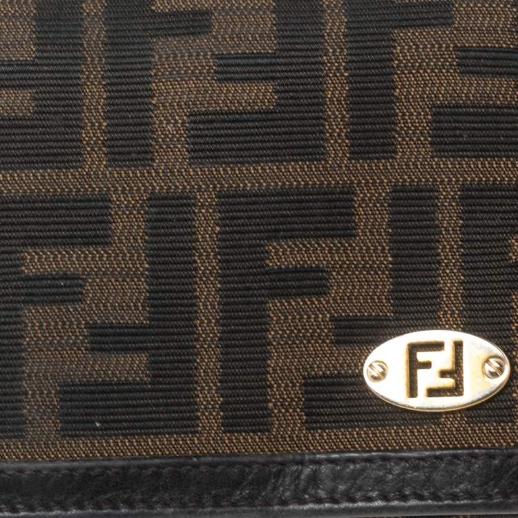 Pre Owned Fendi Tobacco Zucca Canvas and Leather FF Logo Flap Continental Wallet