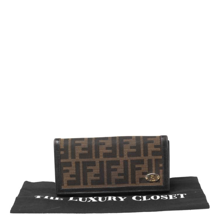 Pre Owned Fendi Tobacco Zucca Canvas and Leather FF Logo Flap Continental Wallet