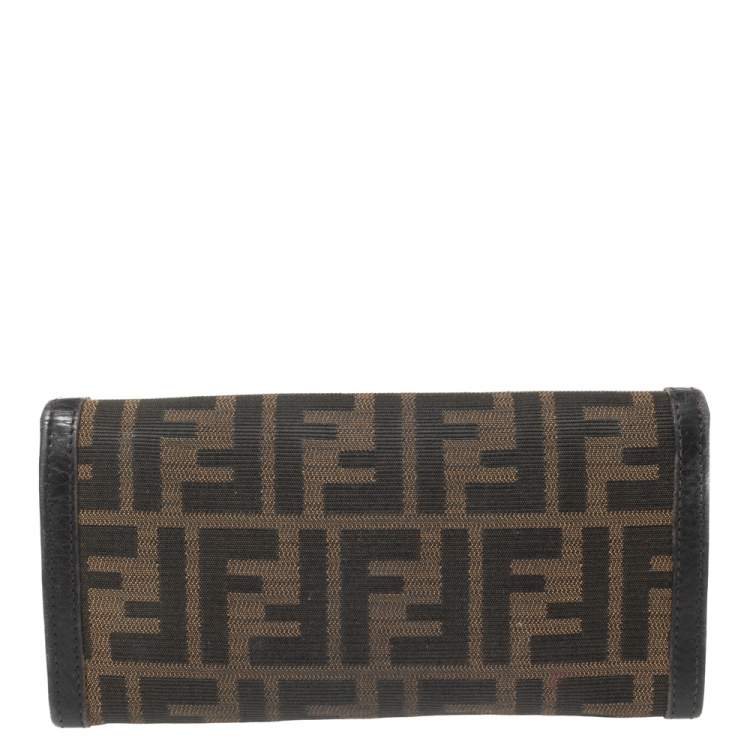 Pre Owned Fendi Tobacco Zucca Canvas and Leather FF Logo Flap Continental Wallet