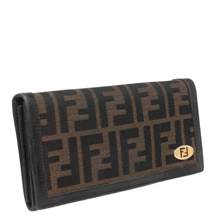Pre Owned Fendi Tobacco Zucca Canvas and Leather FF Logo Flap Continental Wallet