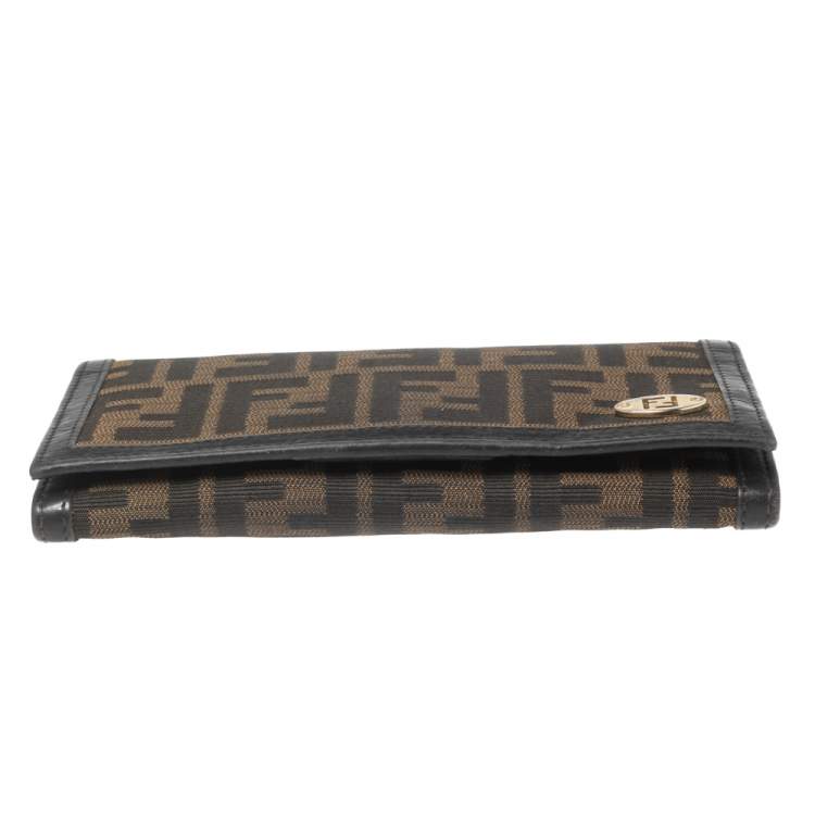Pre Owned Fendi Tobacco Zucca Canvas and Leather FF Logo Flap Continental Wallet