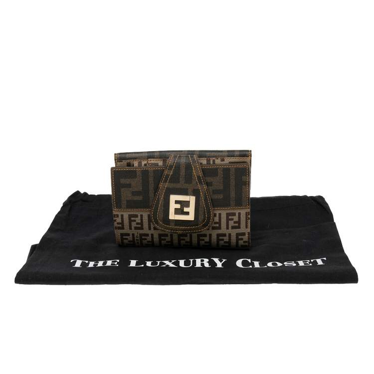 Pre Owned Fendi Tobacco/Beige Zucca/Zuchinno Coated Canvas French Compact Wallet
