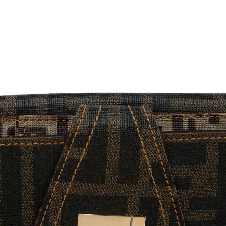 Pre Owned Fendi Tobacco/Beige Zucca/Zuchinno Coated Canvas French Compact Wallet