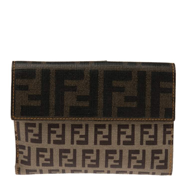 Pre Owned Fendi Tobacco/Beige Zucca/Zuchinno Coated Canvas French Compact Wallet