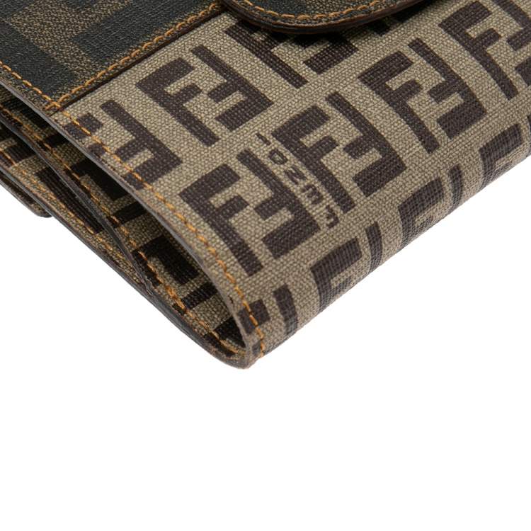 Pre Owned Fendi Tobacco/Beige Zucca/Zuchinno Coated Canvas French Compact Wallet