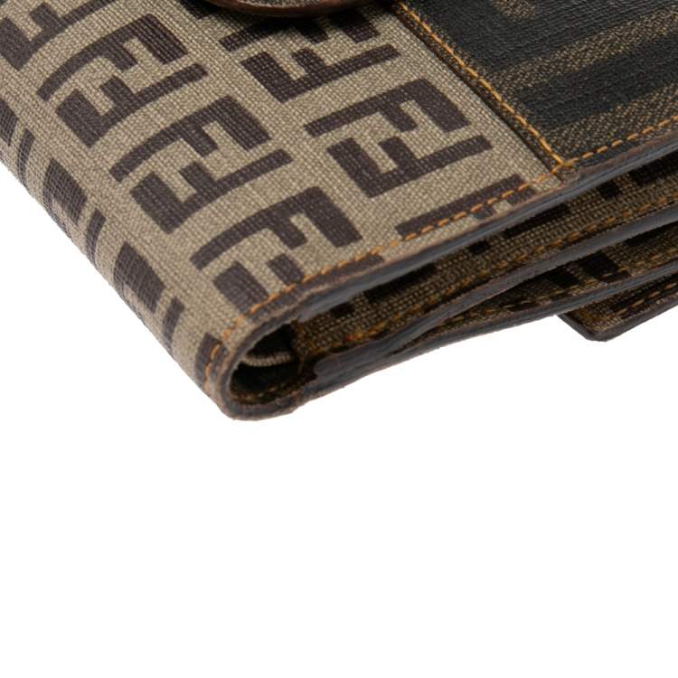 Pre Owned Fendi Tobacco/Beige Zucca/Zuchinno Coated Canvas French Compact Wallet