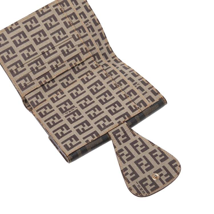 Pre Owned Fendi Tobacco/Beige Zucca/Zuchinno Coated Canvas French Compact Wallet