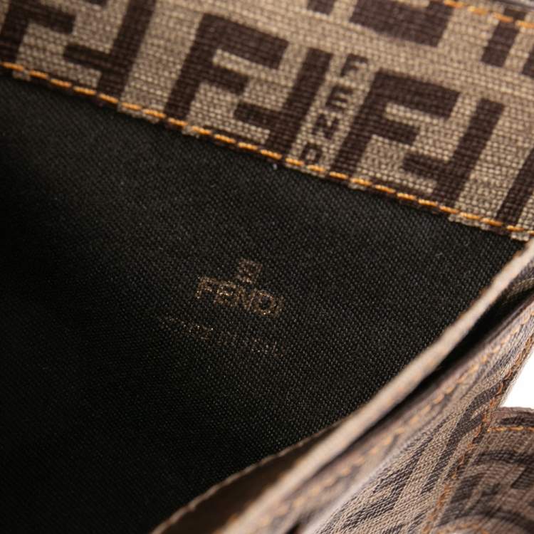 Pre Owned Fendi Tobacco/Beige Zucca/Zuchinno Coated Canvas French Compact Wallet