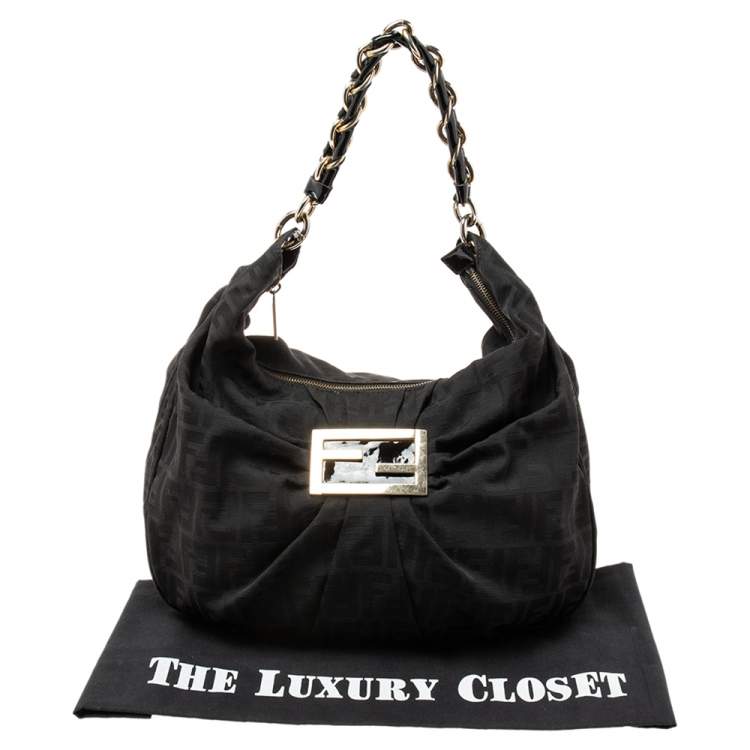 Pre Owned Fendi Black Zucca Canvas Mia Hobo